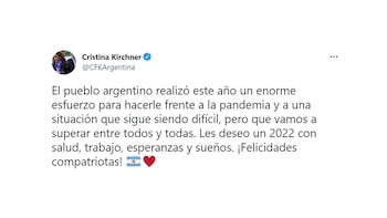 Mensaje de fin de año de Cristina Kirchner tuit