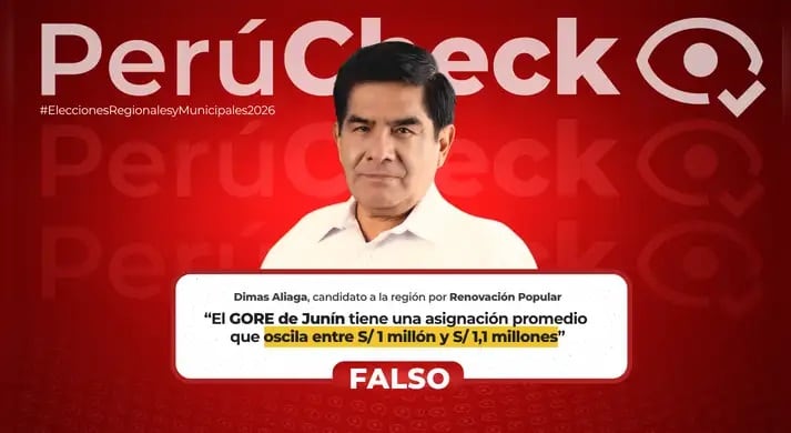 Es falso que el presupuesto del Gobierno Regional de Junín sea de entre S/1 millón y S/1,1 millones, como afirmó Dimas Aliaga