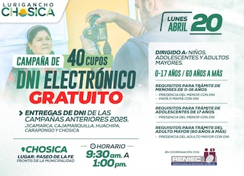 La iniciativa está dirigida a menores de 0 a 17 años y adultos mayores de 60 años, quienes podrán acceder al documento sin costo - Créditos: Municipalidad de Lurigancho-Chosica.