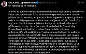 Kenia López da a conocer el fallecimiento de su hermano. Crédito: X: @keniaLopezr