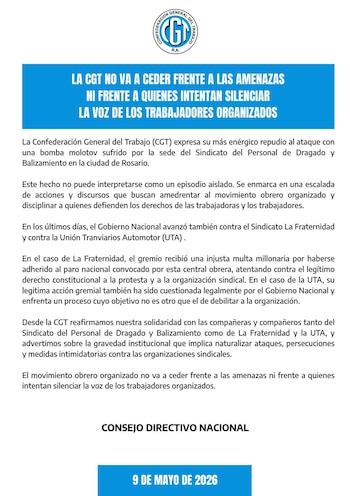 El comunicado que difundió la CGT