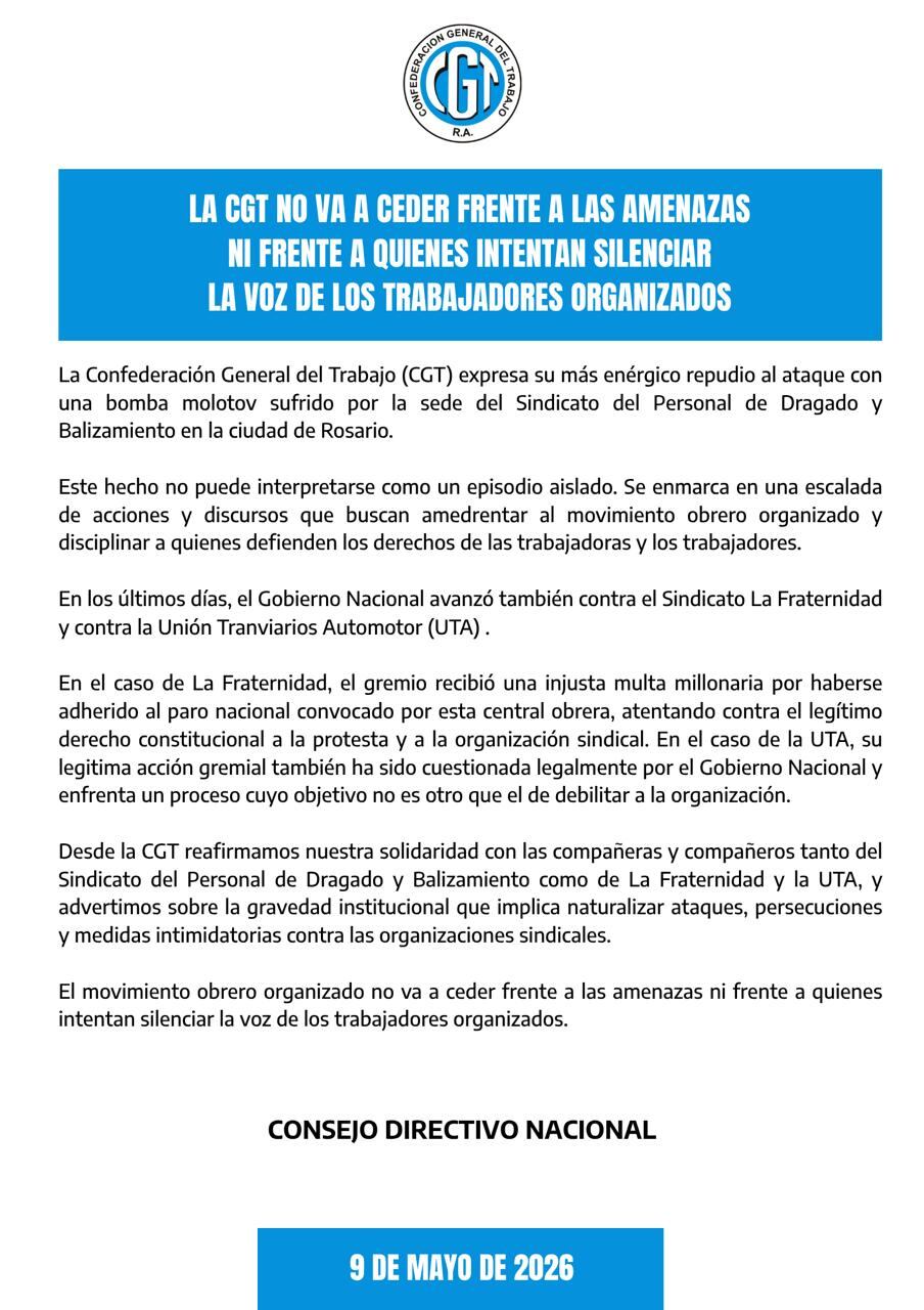 El comunicado que difundió la CGT