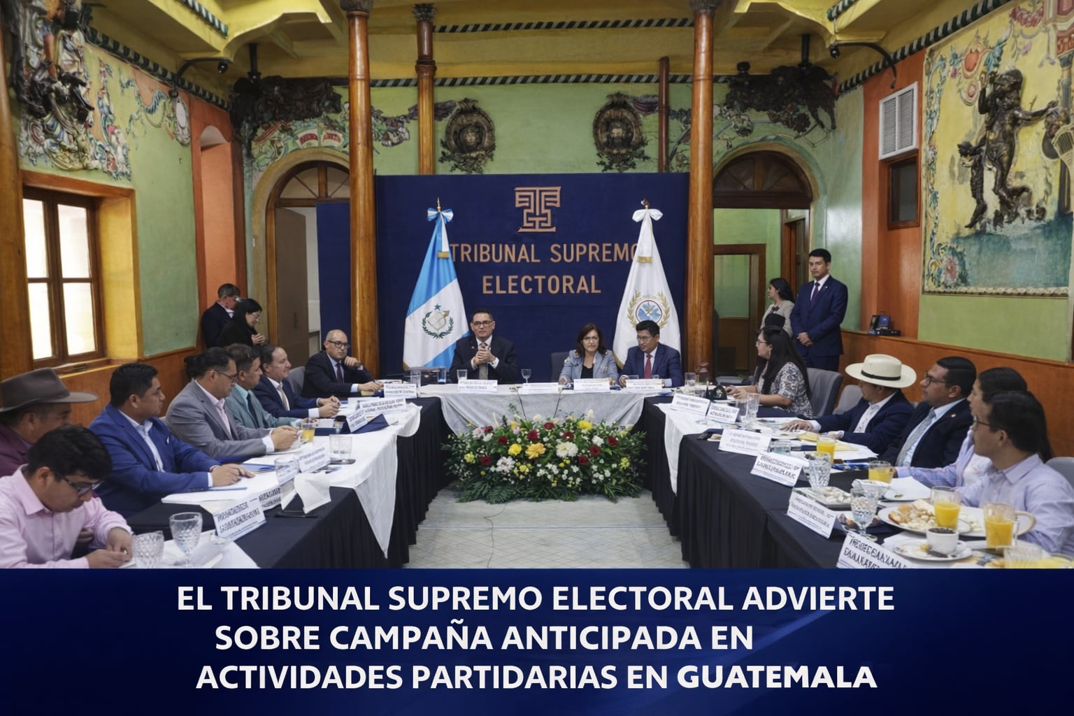 Miembros del Tribunal Supremo Electoral de Guatemala en una reunión donde advirtieron sobre la campaña anticipada en actividades partidarias del país. (Imagen Ilustrativa Infobae)