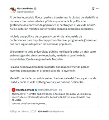 Gustavo Petro y sus críticas a Fico Gutiérrez