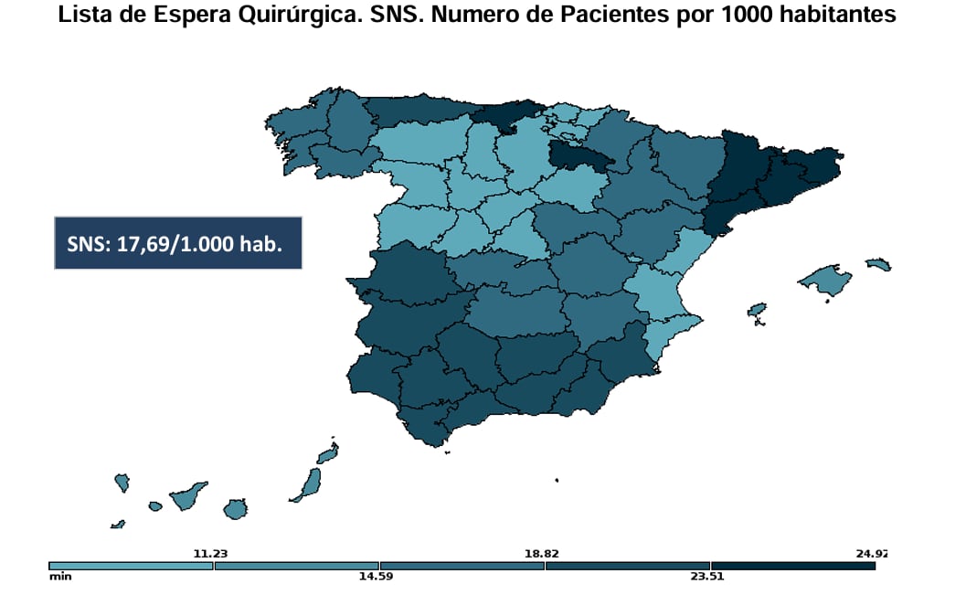 Número de pacientes en lista de espera quirúrgica por comunidades autónomas. (Ministerio de Sanidad)