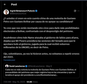 Ingrid Betancourt cuestionó el reproche