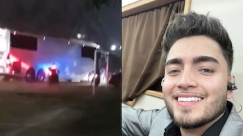 El cantante tuvo que correr tras el autobús.