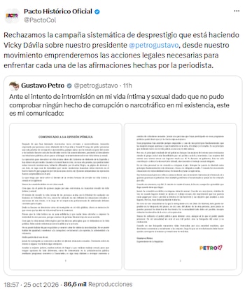 Pacto Histórico rechazó acusaciones contra Gustavo Petro y evalúa llevar el caso a la Justicia - crédito @PactoCol/X