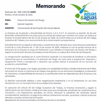 El comunicado señaló que la decisión se tomó sin justa causa - crédito @Matador000/X