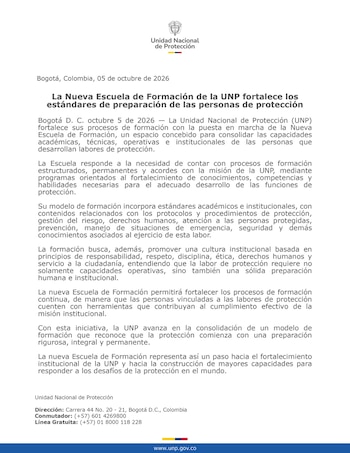 La Unidad Nacional de Protección (UNP) pondrá en marcha una escuela de formación para quienes desempeñan tareas de prevención y protección - crédito UNP