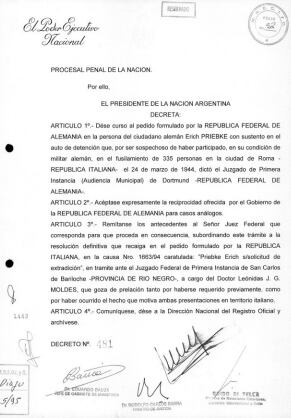 Orden de extradición de Priebke