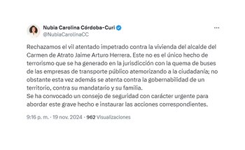 Gobernadora del Chocó condenó atentado