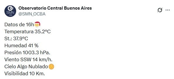 El Área Metropolitana de Buenos Aires experimentó una sensación térmica de casi 38 °C antes de Nochebuena, según el SMN