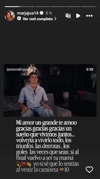 María del Pilar Rubio, madre de James Rodríguez, reposteó el video del retiro y recordó que ese recorrido fue un sueño compartido - crédito @marjajua14/Instagram