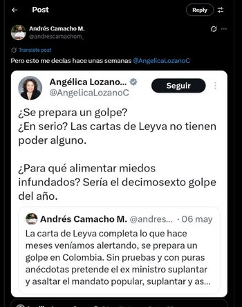 Andrés Camacho recordó una publicación