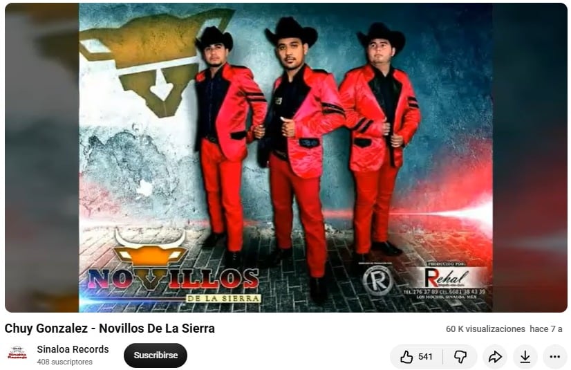 Corrido Chuy González interpretado por Novillos de la Sierra. (Captura de pantalla)