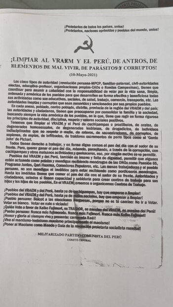 El panfleto que se encontró