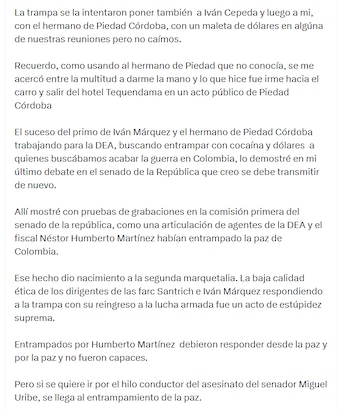Según Petro, el entonces fiscal general Néstor Humberto Martínez utilizó la DEA para engañar a excombatientes de las Farc - crédito @petrogustavo/X