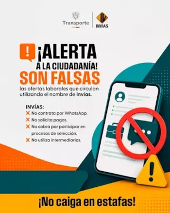 El Instituto Nacional de Vías advirtió que no ha publicado ni autorizado convocatorias de empleo por canales no oficiales - crédito Invias
