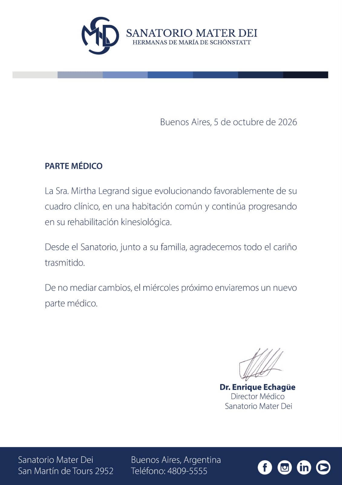 Nuevo parte médico sobre la salud de Mirtha Legrand