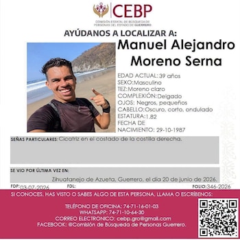 Ficha emitida tras la desaparición del creador de contenido. Crédito: Facebook - Alex Serna