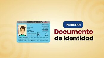 Ilustración de un documento de identidad de Perú junto al texto que indica ingresar documento de identidad sobre un fondo beige