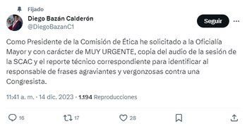 Diego Bazán anunció que pidió