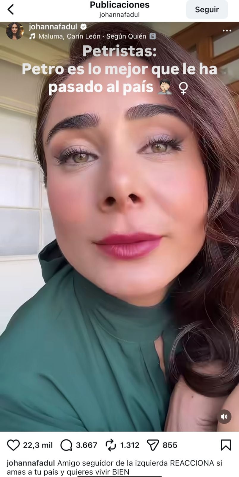 Johanna Fadul respondió a polémica y llamó a la participación activa en elecciones presidenciales - crédito johannafadul/Instagram
