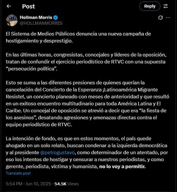 Hollman Morris denunció una campaña
