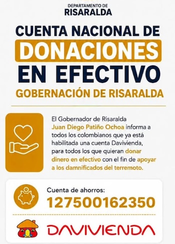 Así se puede donar a las víctimas del terremoto en Risaralda - Departamento de Risaralda