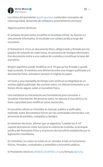 Víctor Muñoz y su respuesta a Gustavo Petro
