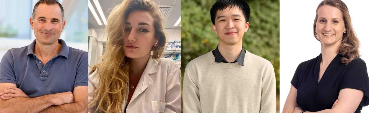 Los investigadores: (de izquierda a derecha) el profesor Ido Amit, Michelle von Locquenghien, el Dr. Ken Xie y la Dra. Pascale Zwicky (Instituto Weizmann)