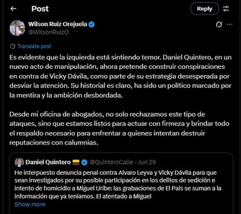 Wilson Ruiz criticó la denuncia