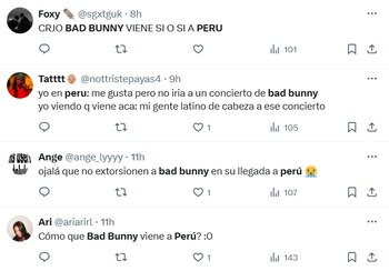 Usuarios esperan el regreso de Bad Bunny a Perú