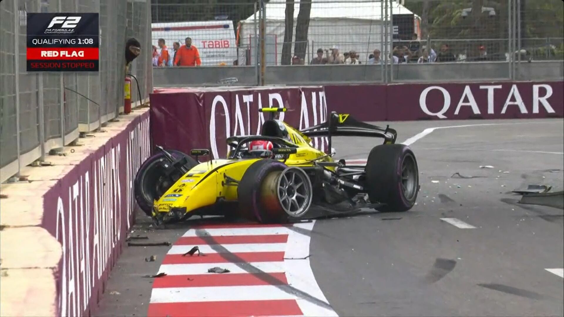 El estado en el que quedó el monoplaza de Roman Stanek, quien está compitiendo por tercer año consecutivo en la F2 y se ubica en el octavo lugar en la tabla del Campeonato