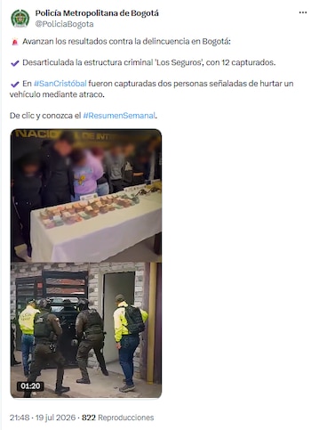 Cayeron 12 integrantes de 'Los Seguros', acusados de vender drogas y torturar miembros en el occidente de Bogotá - crédito @PoliciaBogota/X