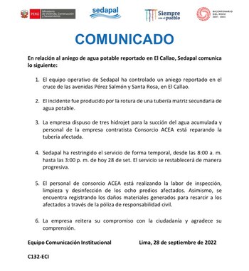 Comunicado de Sedapal