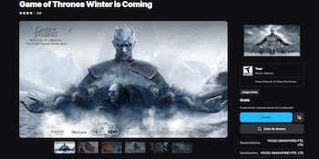 El Rey de la Noche, piel azul y ojos brillantes, lidera Caminantes Blancos en un paisaje invernal. Imagen promocional del juego "Game of Thrones Winter is Coming"