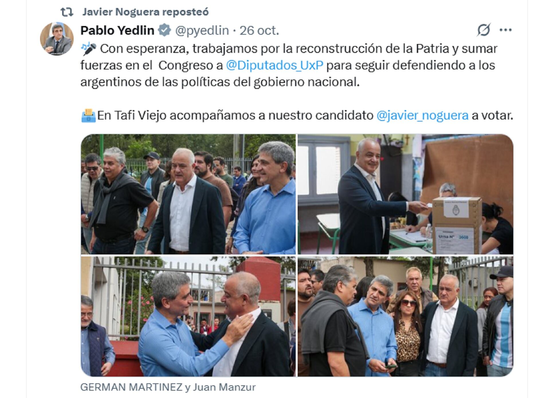 Javier Noguera, compartió posteos durante la campaña en las que adelantaba que se sumaría el bloque de Unión por la Patria