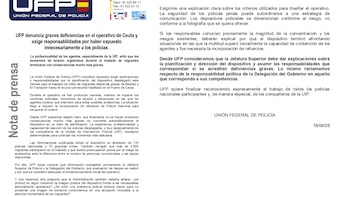 El comunicado de la UFP pidió responsabilidades a la Jefatura Superior de Policía y a la Delegación del Gobierno