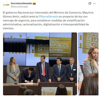 El proyecto de ley de competitividad del gobierno de Abelardo de la Espriella va con mensaje de urgencia - crédito @SecreSenado/X