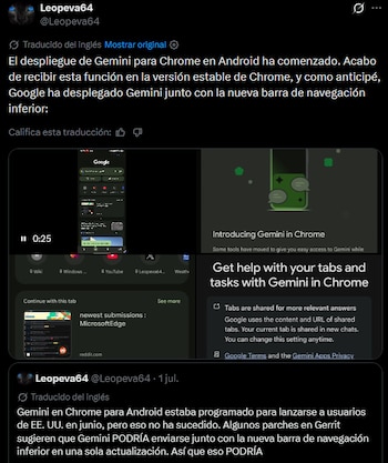Google Chrome se actualiza en Android con un botón de IA para usar Gemini.