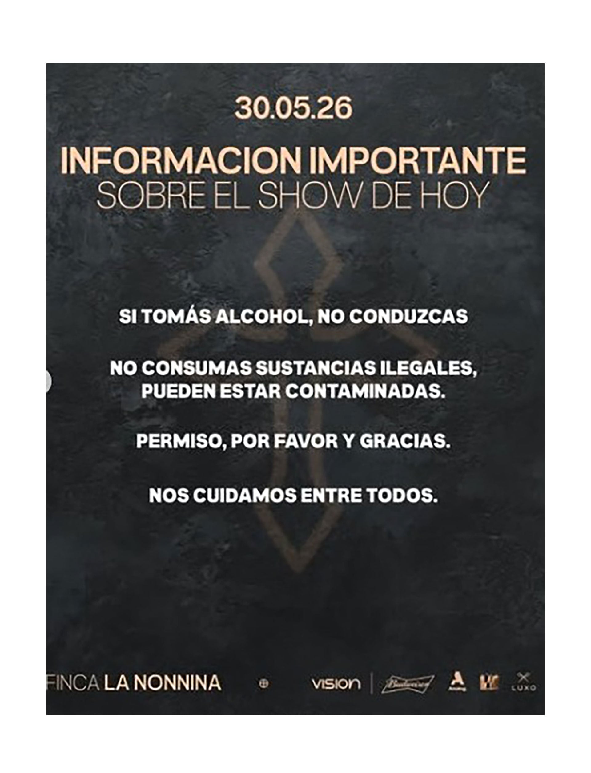 La información posteada por los organizadores de Vision antes de la fiesta del sábado 30 de mayo