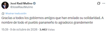 El mandatario José Raúl Mulino agradeció los mensajes de apoyo enviados por gobiernos de la región. (Cortesía: José Raúl Mulino)