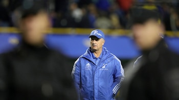 Scolari en la Bombonera, en 2018: fue en ocasión de la semifinal entre el Xeneize y Palmeiras, por la Copa Libertadores (REUTERS/Marcos Brindicci)