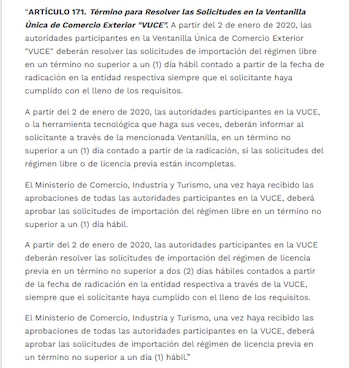 El artículo 171 del Decreto