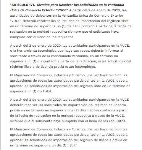 El artículo 171 del Decreto 2106 de 2019 establece el término para resolver las solicitudes en la Ventanilla Única de Comercio Exterior - crédito Decreto 2106 de 2019/Función Pública
