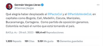 Germán Vargas Lleras opina de los resultados de las elecciones - crédito @German_Vargas