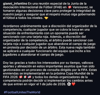 El presidente de la FIFA se pronunció en redes sociales - crédito @gianni_infantino / Instagram