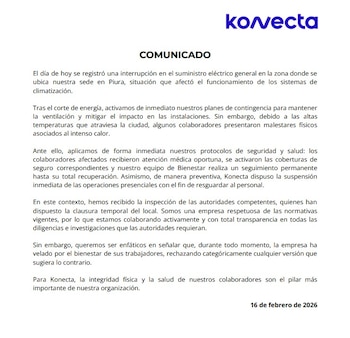Comunicado oficial de empresa Konecta